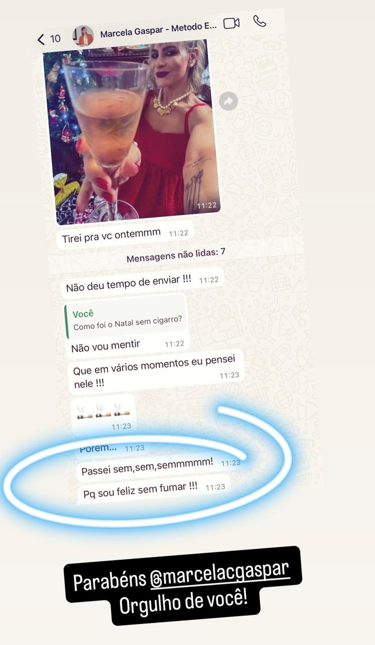 Print de WhatsApp: Marcela passou o Natal sem fumar pela primeira vez